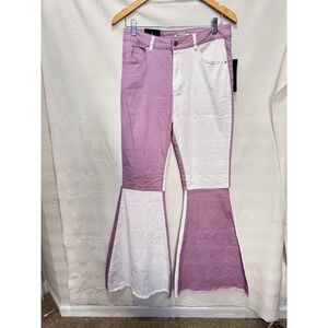 American Bazi Lavender & White Color Block Flare High Rise Pants Size L